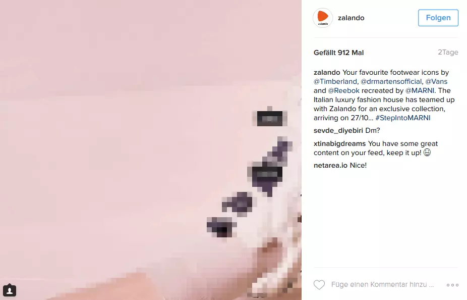 Bild: Foto-Post des Modehändlers Zalando in der Webansicht